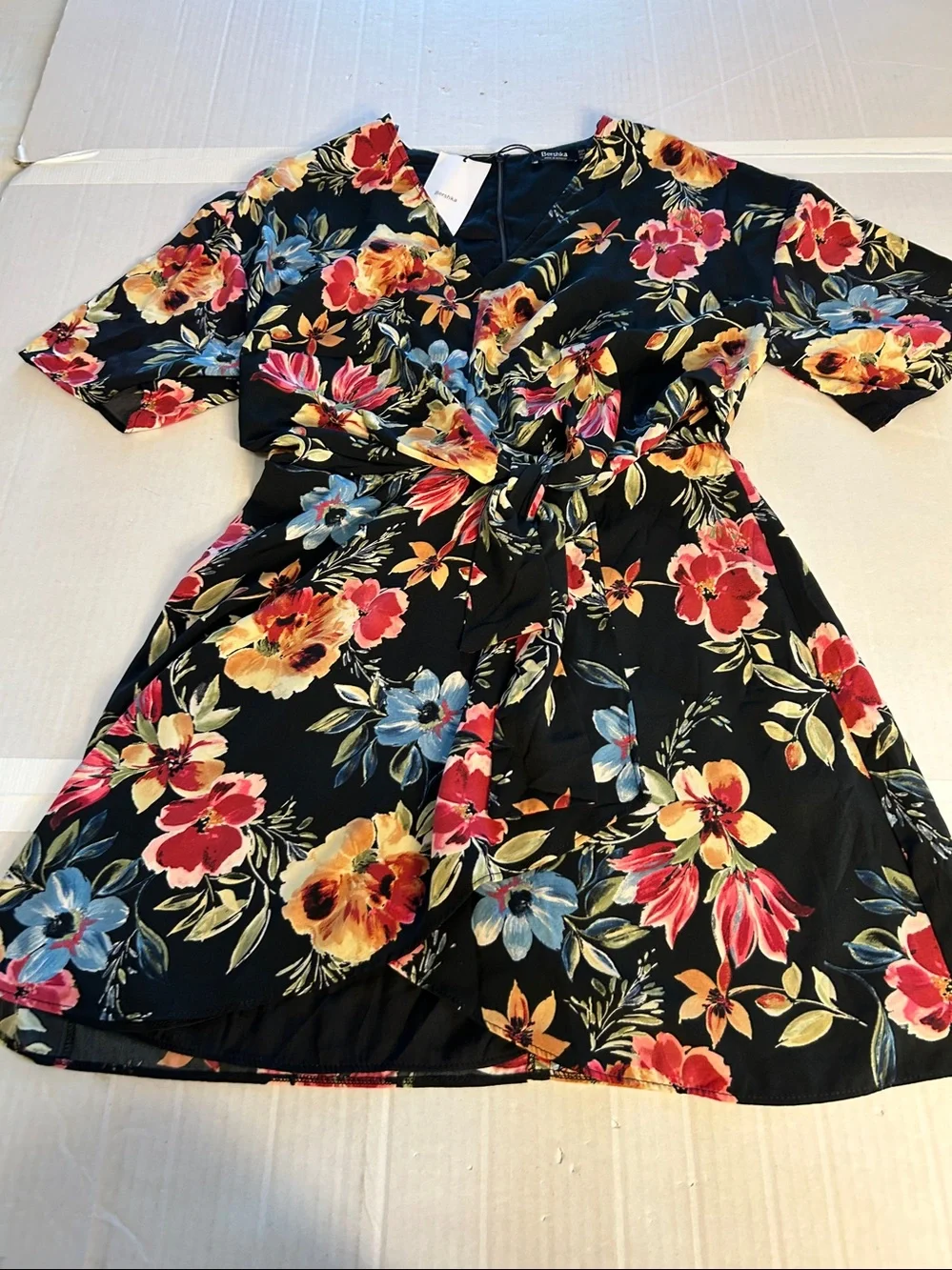 NWT Bershka Tropical Floral Faux Wrap Mini Dress Size Small